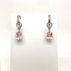 14k White Gold Oval Morganite Dangle Earrings #3529