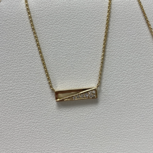 14k Yellow Gold Diamond Pendant Bar Necklace #3505