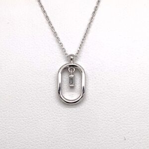 14k White Gold Baguette Diamond Pendant 3576