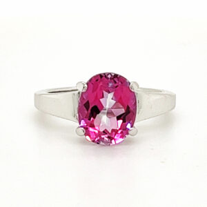 14k White Gold Pink Topaz Solitaire Ring #3640