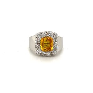 Platinum Lab-Created Yellow Sapphire and Natural Diamond Ring #3767