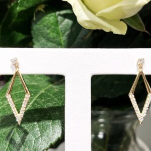 14k Yellow Gold Geometric Diamond Dangle Earrings #3786