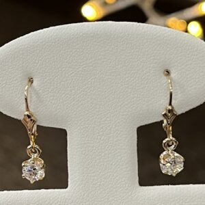 14k Yellow Gold Fleur-de-lis Dangle Diamond Earrings #3834