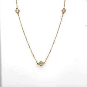 14k Yellow Gold 3-Stone Station Necklace #2659