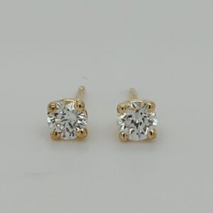 14k Yellow Gold Basket Set Diamond Stud Earrings #3200