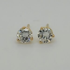 14k Yellow Gold 3-Prong Basket Set Diamond Stud Earrings #3201