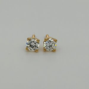 14k Yellow Gold 4-Prong Basket Set Diamond Stud Earrings #4035