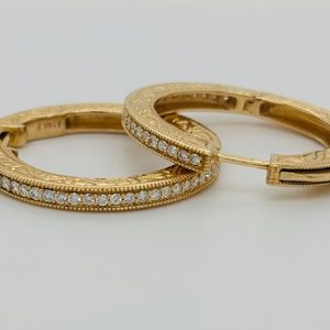 14k Yellow Gold & Diamond Hoop Earrings #3430