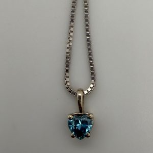 14k White Gold Box Chain w/ Heart-Shaped Blue Diamond #3891